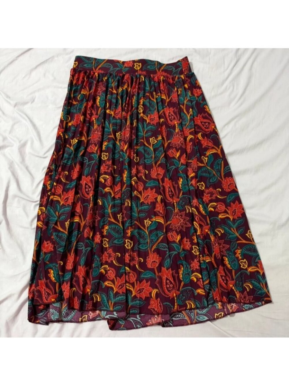 Classic Concepts Burgundy Floral Midi Skirt Women’s Large Boho